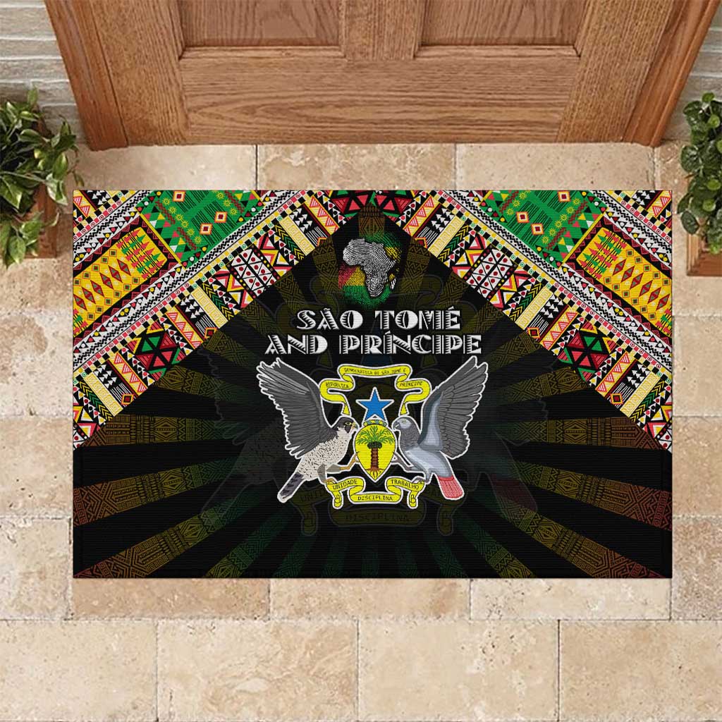 Sao Tome and Principe Roots Rubber Doormat African Pride in Fingerprint and Tribal Colors