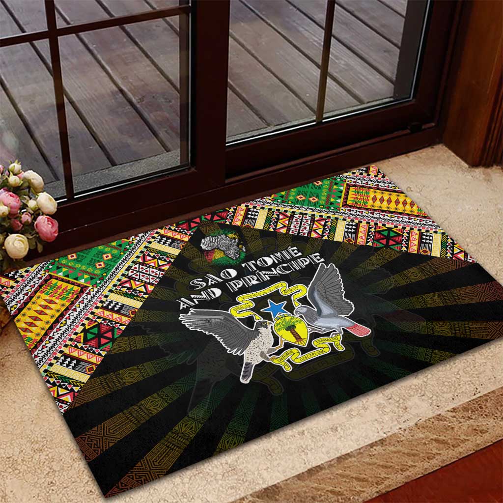 Sao Tome and Principe Roots Rubber Doormat African Pride in Fingerprint and Tribal Colors
