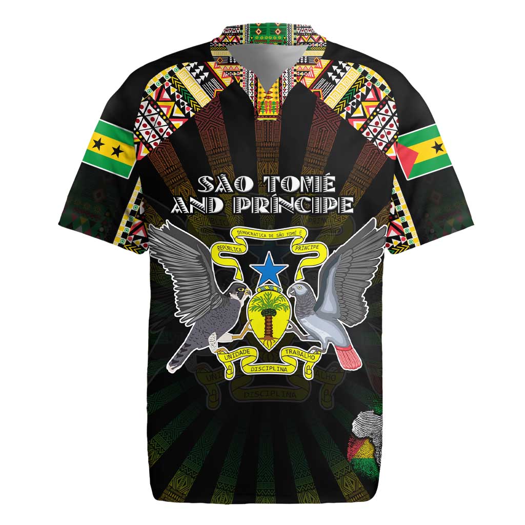 Personalized Sao Tome and Principe Roots Rugby Jersey African Pride in Fingerprint and Tribal Colors