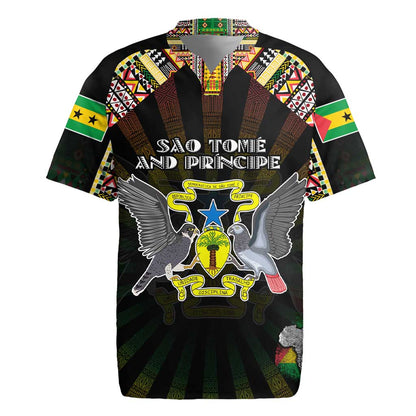 Personalized Sao Tome and Principe Roots Rugby Jersey African Pride in Fingerprint and Tribal Colors