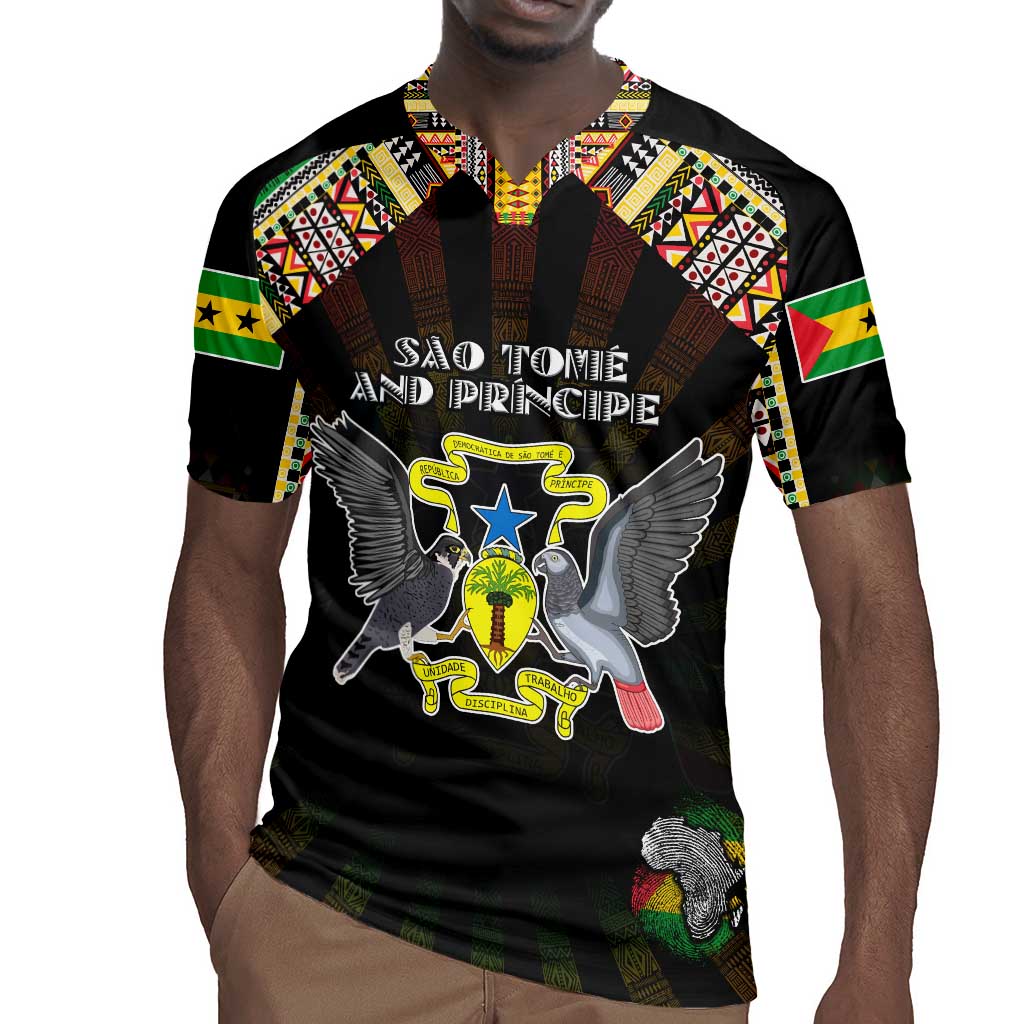 Personalized Sao Tome and Principe Roots Rugby Jersey African Pride in Fingerprint and Tribal Colors