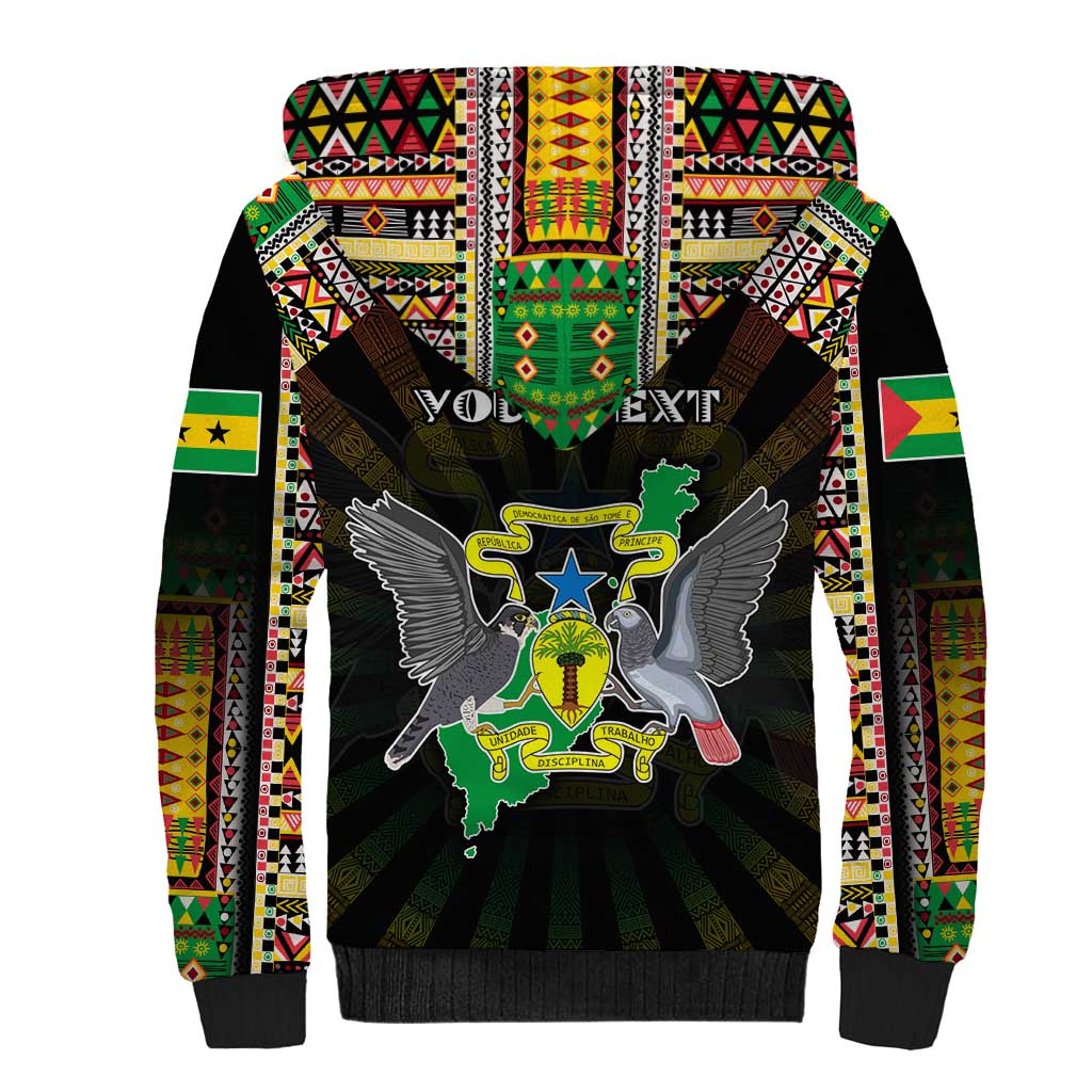 Personalized Sao Tome and Principe Roots Sherpa Hoodie African Pride in Fingerprint and Tribal Colors