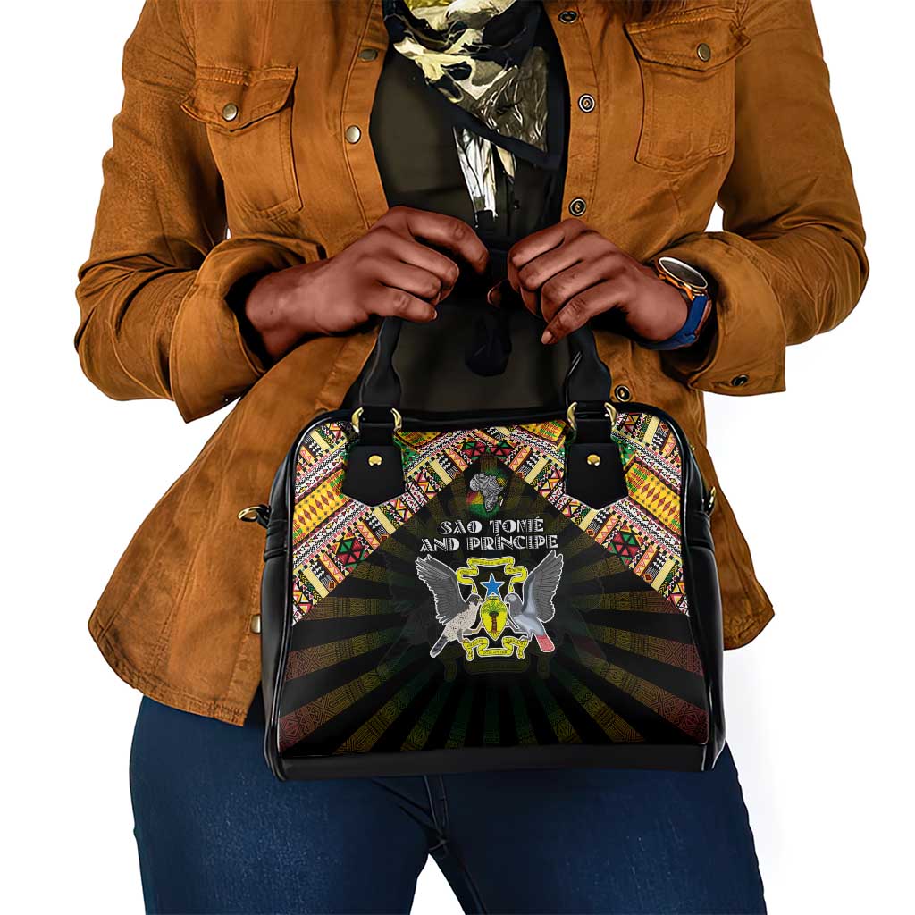 Sao Tome and Principe Roots Shoulder Handbag African Pride in Fingerprint and Tribal Colors