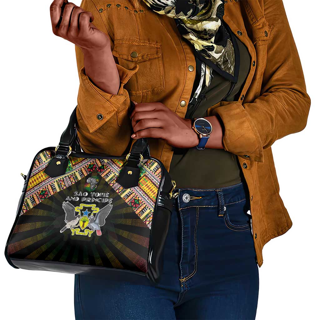 Sao Tome and Principe Roots Shoulder Handbag African Pride in Fingerprint and Tribal Colors