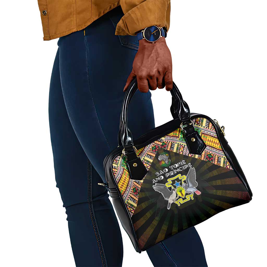 Sao Tome and Principe Roots Shoulder Handbag African Pride in Fingerprint and Tribal Colors