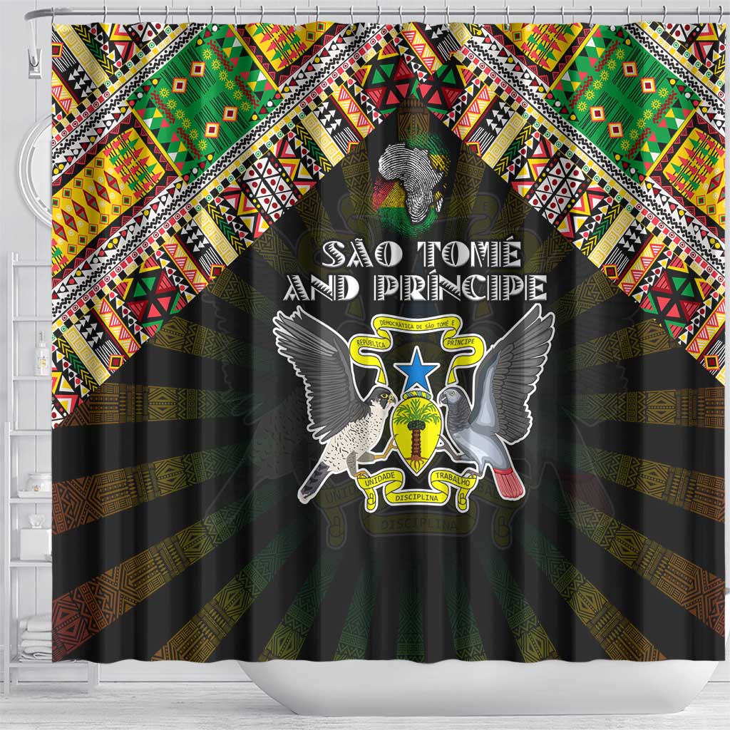 Sao Tome and Principe Roots Shower Curtain African Pride in Fingerprint and Tribal Colors