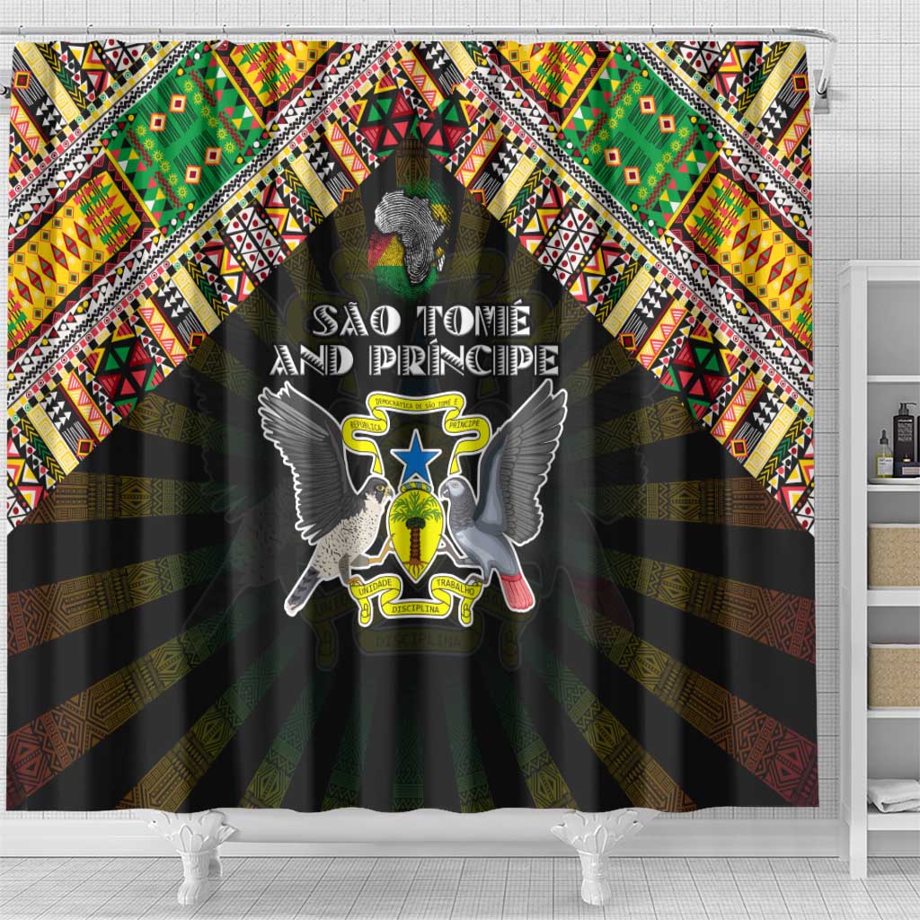 Sao Tome and Principe Roots Shower Curtain African Pride in Fingerprint and Tribal Colors