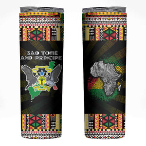 Sao Tome and Principe Roots Skinny Tumbler African Pride in Fingerprint and Tribal Colors