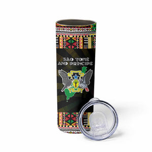 Sao Tome and Principe Roots Skinny Tumbler African Pride in Fingerprint and Tribal Colors