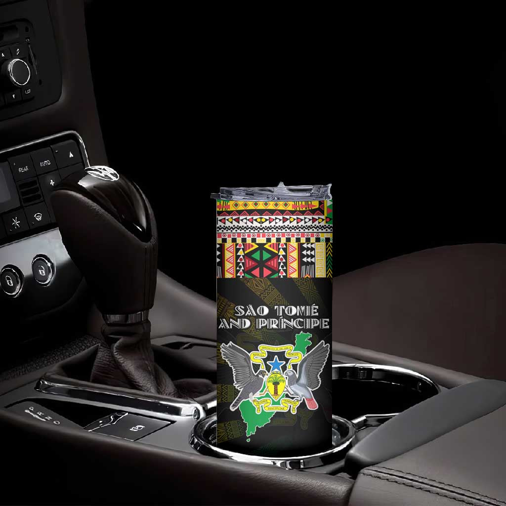 Sao Tome and Principe Roots Skinny Tumbler African Pride in Fingerprint and Tribal Colors