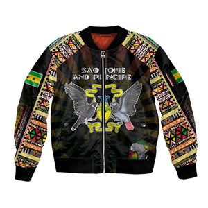 Personalized Sao Tome and Principe Roots Sleeve Zip Bomber Jacket African Pride in Fingerprint and Tribal Colors