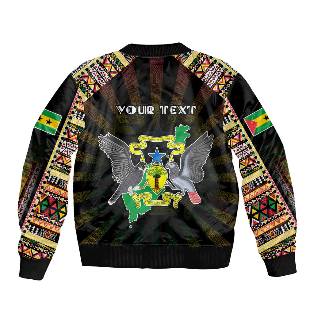 Personalized Sao Tome and Principe Roots Sleeve Zip Bomber Jacket African Pride in Fingerprint and Tribal Colors