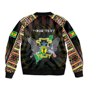 Personalized Sao Tome and Principe Roots Sleeve Zip Bomber Jacket African Pride in Fingerprint and Tribal Colors