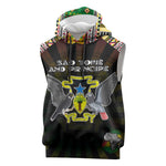 Personalized Sao Tome and Principe Roots Sleeveless Hoodie African Pride in Fingerprint and Tribal Colors - African Pride