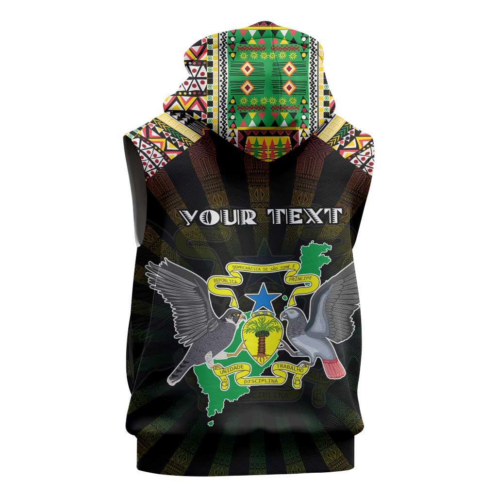 Personalized Sao Tome and Principe Roots Sleeveless Hoodie African Pride in Fingerprint and Tribal Colors - African Pride