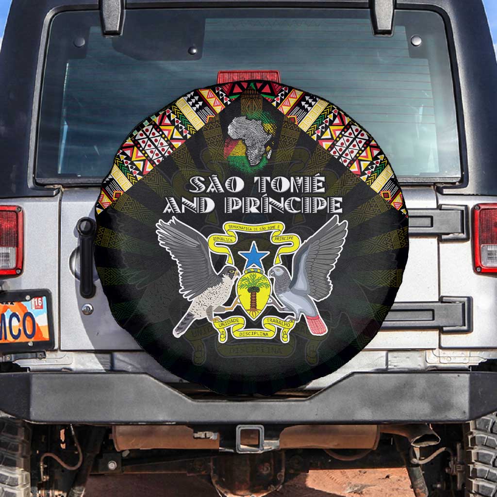 Sao Tome and Principe Roots Spare Tire Cover African Pride in Fingerprint and Tribal Colors
