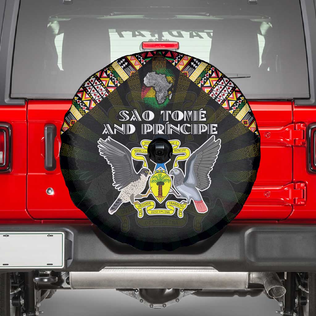 Sao Tome and Principe Roots Spare Tire Cover African Pride in Fingerprint and Tribal Colors