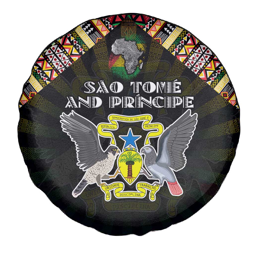 Sao Tome and Principe Roots Spare Tire Cover African Pride in Fingerprint and Tribal Colors