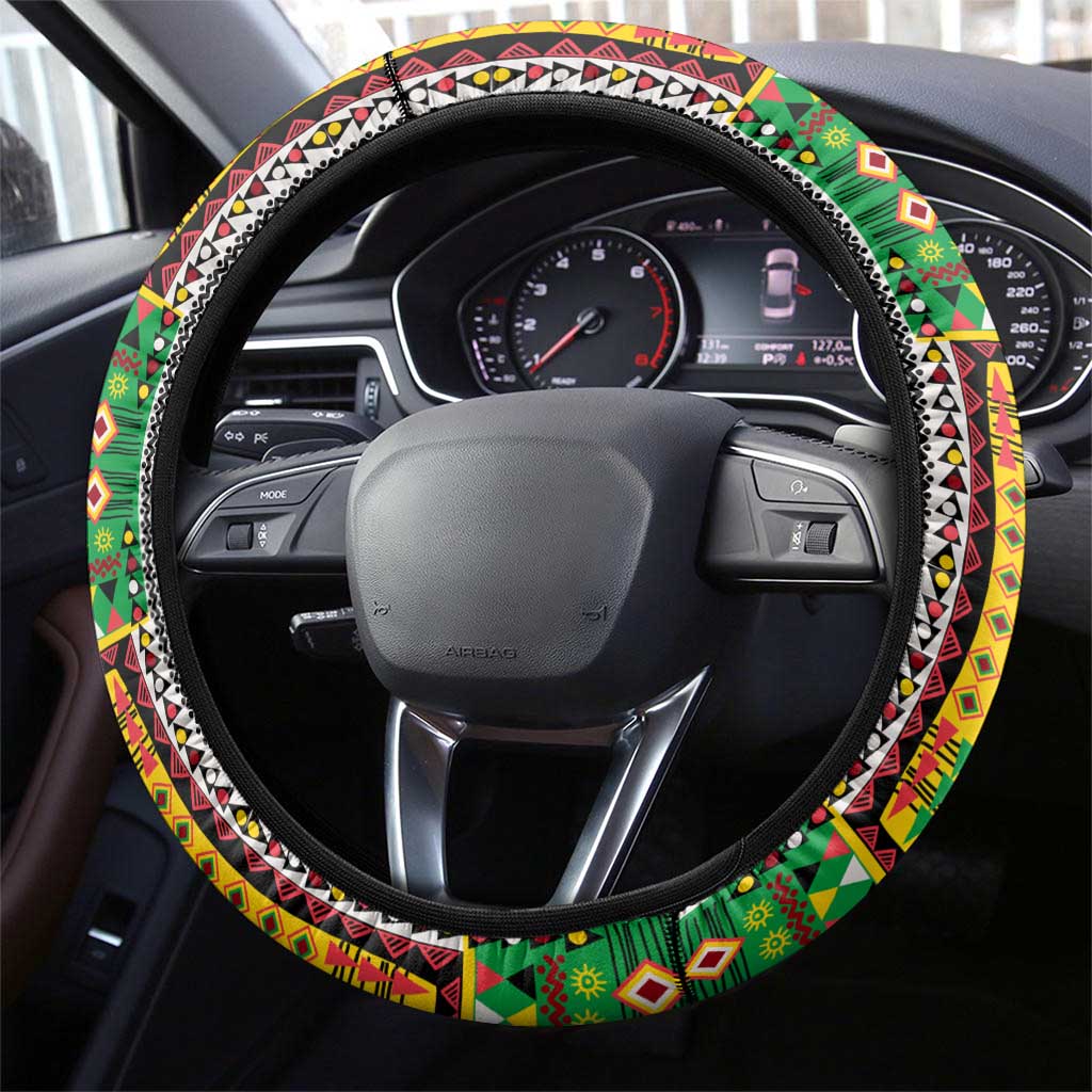 Sao Tome and Principe Roots Steering Wheel Cover African Pride in Fingerprint and Tribal Colors