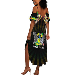 Personalized Sao Tome and Principe Roots Summer Maxi Dress African Pride in Fingerprint and Tribal Colors