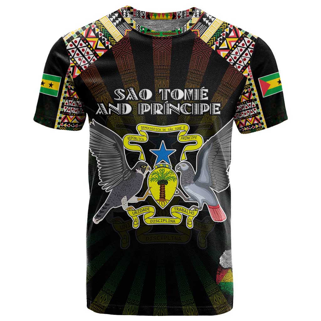 Personalized Sao Tome and Principe Roots T shirt African Pride in Fingerprint and Tribal Colors