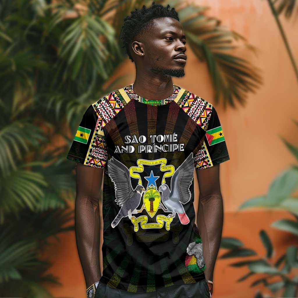 Personalized Sao Tome and Principe Roots T shirt African Pride in Fingerprint and Tribal Colors