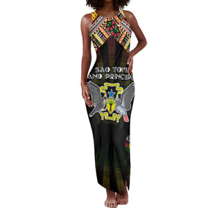 Personalized Sao Tome and Principe Roots Tank Maxi Dress African Pride in Fingerprint and Tribal Colors