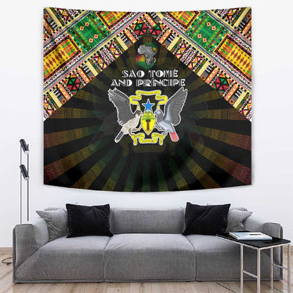 Sao Tome and Principe Roots Tapestry African Pride in Fingerprint and Tribal Colors