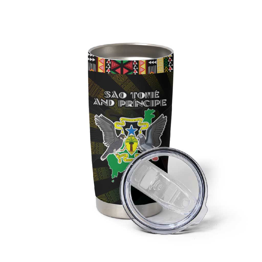Sao Tome and Principe Roots Tumbler Cup African Pride in Fingerprint and Tribal Colors