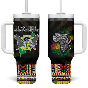 Sao Tome and Principe Roots Tumbler With Handle African Pride in Fingerprint and Tribal Colors