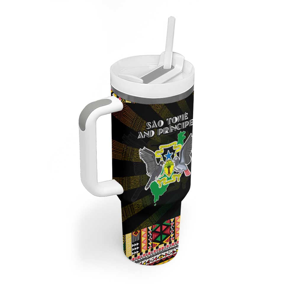 Sao Tome and Principe Roots Tumbler With Handle African Pride in Fingerprint and Tribal Colors