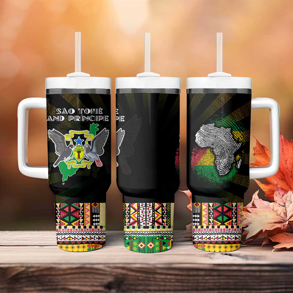Sao Tome and Principe Roots Tumbler With Handle African Pride in Fingerprint and Tribal Colors