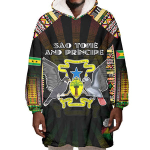 Personalized Sao Tome and Principe Roots Wearable Blanket Hoodie African Pride in Fingerprint and Tribal Colors