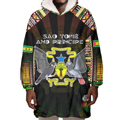 Personalized Sao Tome and Principe Roots Wearable Blanket Hoodie African Pride in Fingerprint and Tribal Colors