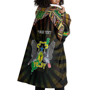 Personalized Sao Tome and Principe Roots Wearable Blanket Hoodie African Pride in Fingerprint and Tribal Colors