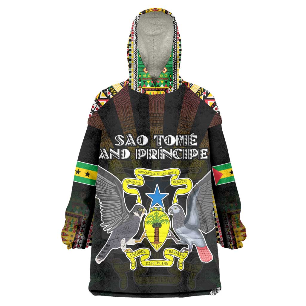 Personalized Sao Tome and Principe Roots Wearable Blanket Hoodie African Pride in Fingerprint and Tribal Colors