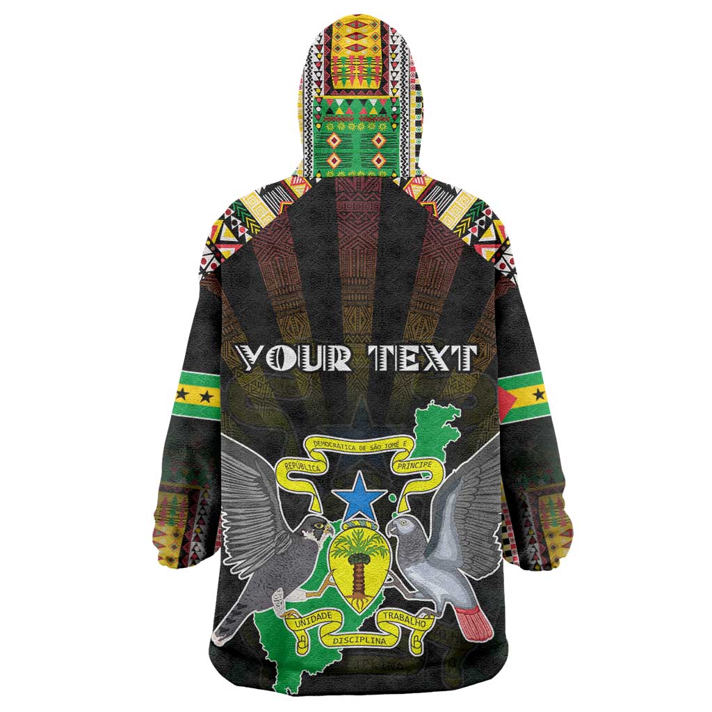 Personalized Sao Tome and Principe Roots Wearable Blanket Hoodie African Pride in Fingerprint and Tribal Colors