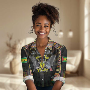 Personalized Sao Tome and Principe Roots Women Casual Shirt African Pride in Fingerprint and Tribal Colors