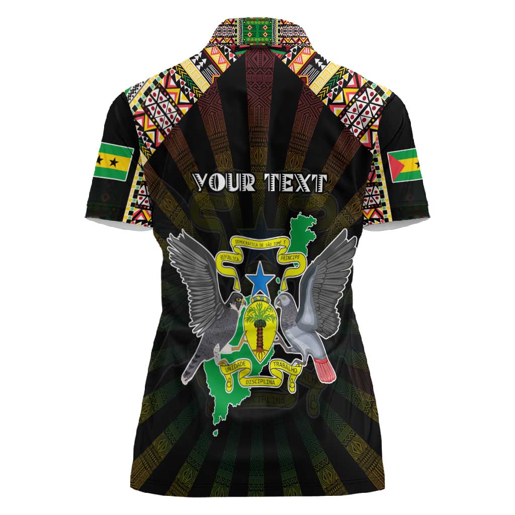 Personalized Sao Tome and Principe Roots Women Polo Shirt African Pride in Fingerprint and Tribal Colors