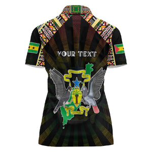 Personalized Sao Tome and Principe Roots Women Polo Shirt African Pride in Fingerprint and Tribal Colors