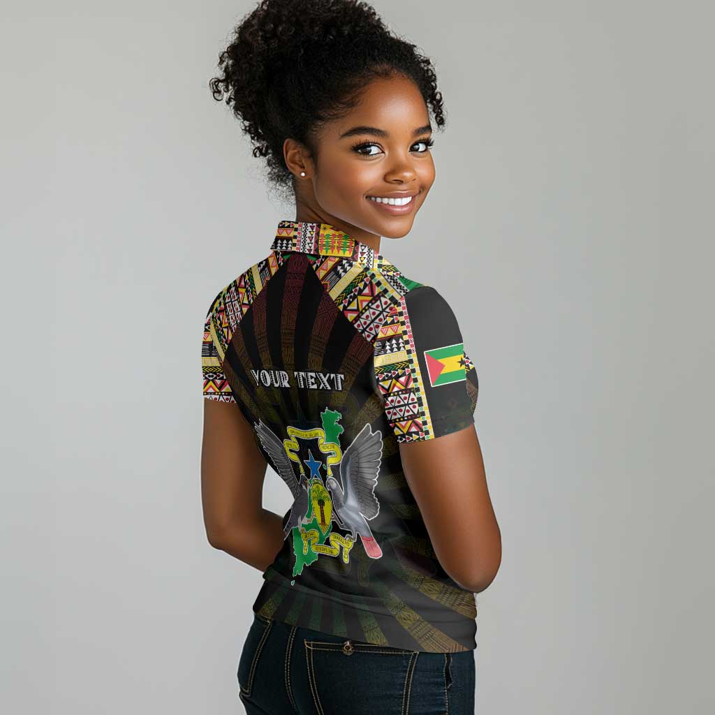 Personalized Sao Tome and Principe Roots Women Polo Shirt African Pride in Fingerprint and Tribal Colors