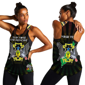 Personalized Sao Tome and Principe Roots Women Racerback Tank African Pride in Fingerprint and Tribal Colors