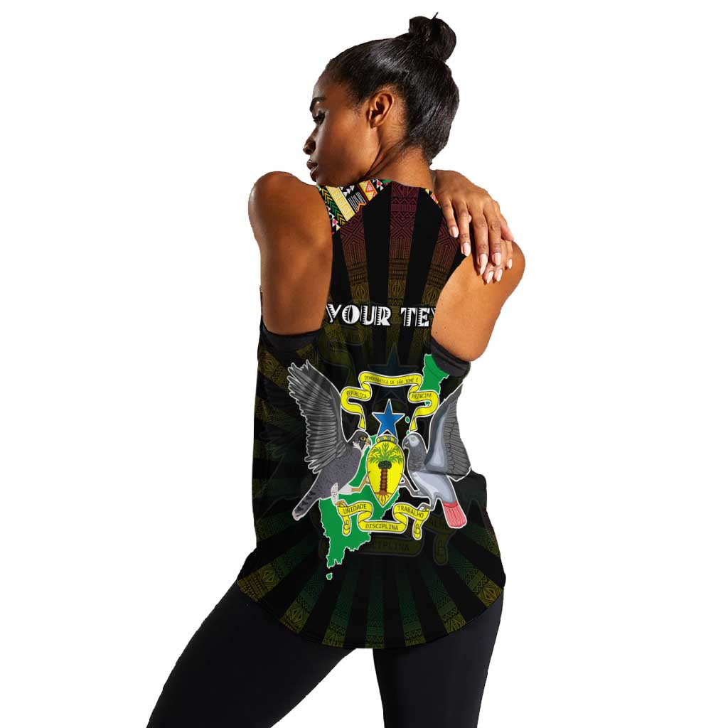 Personalized Sao Tome and Principe Roots Women Racerback Tank African Pride in Fingerprint and Tribal Colors