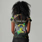 Personalized Sao Tome and Principe Roots Women V-Neck T-Shirt African Pride in Fingerprint and Tribal Colors