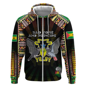 Personalized Sao Tome and Principe Roots Zip Hoodie African Pride in Fingerprint and Tribal Colors