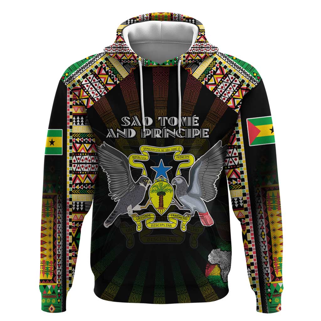 Personalized Sao Tome and Principe Roots Zip Hoodie African Pride in Fingerprint and Tribal Colors