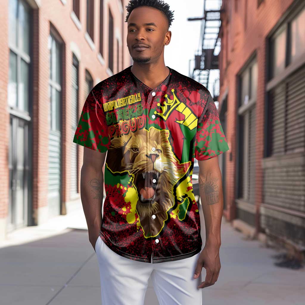 Unapologetically Black and Proud Baseball Jersey Africa Map with Lion