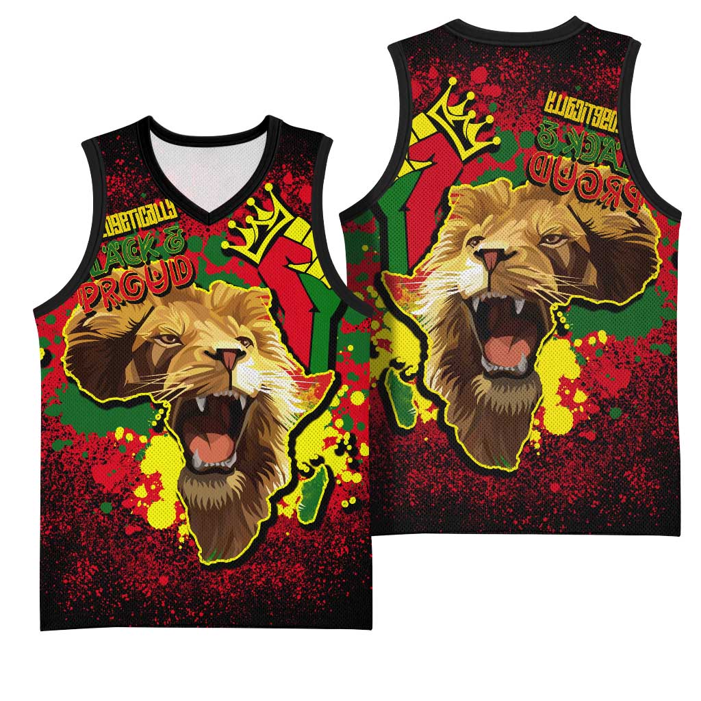 Unapologetically Black and Proud Basketball Jersey Africa Map with Lion - African Pride
