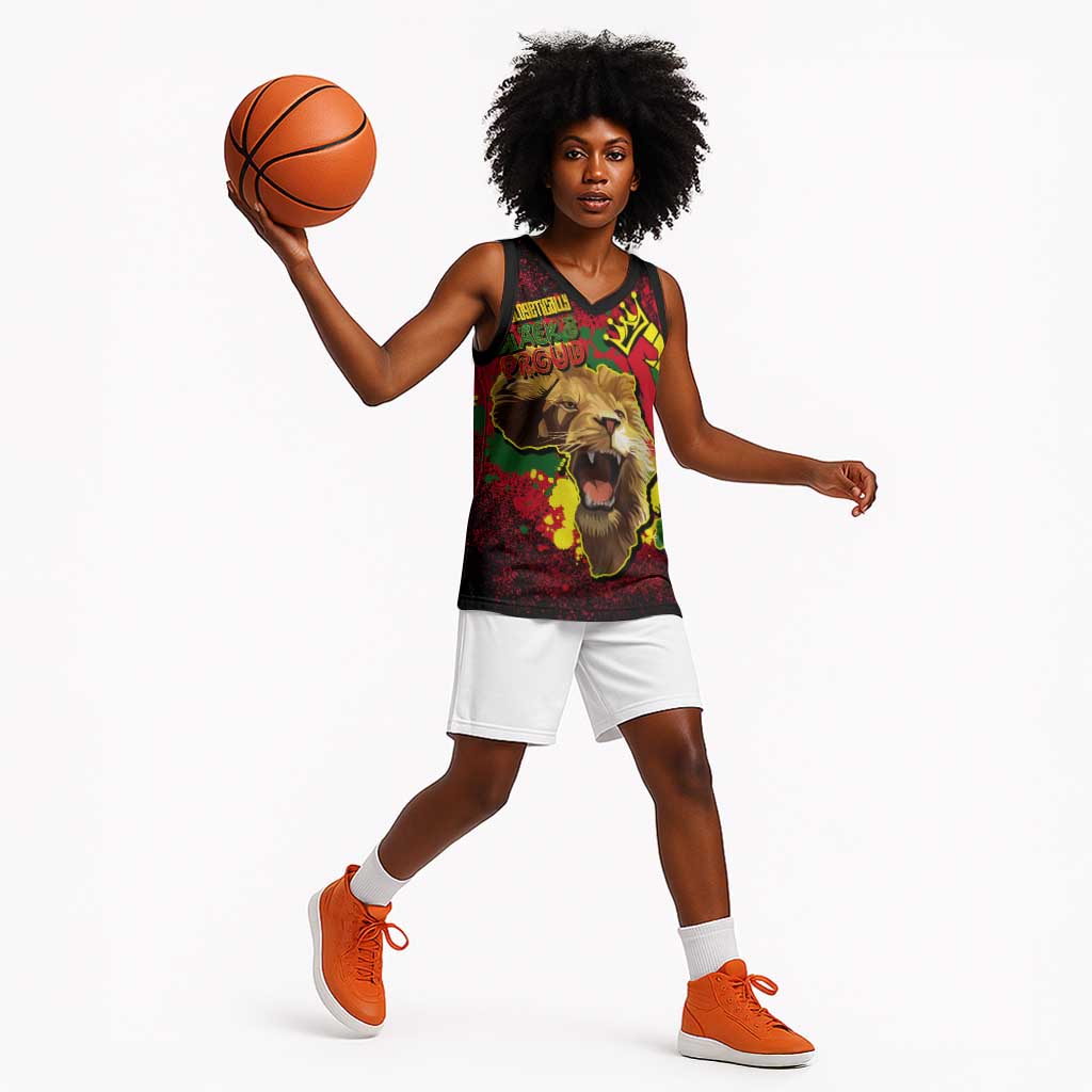 Unapologetically Black and Proud Basketball Jersey Africa Map with Lion - African Pride