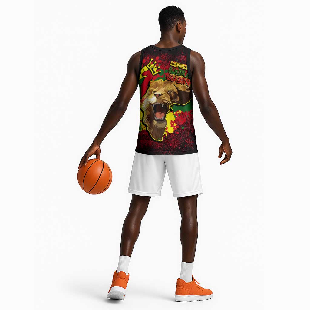 Unapologetically Black and Proud Basketball Jersey Africa Map with Lion - African Pride
